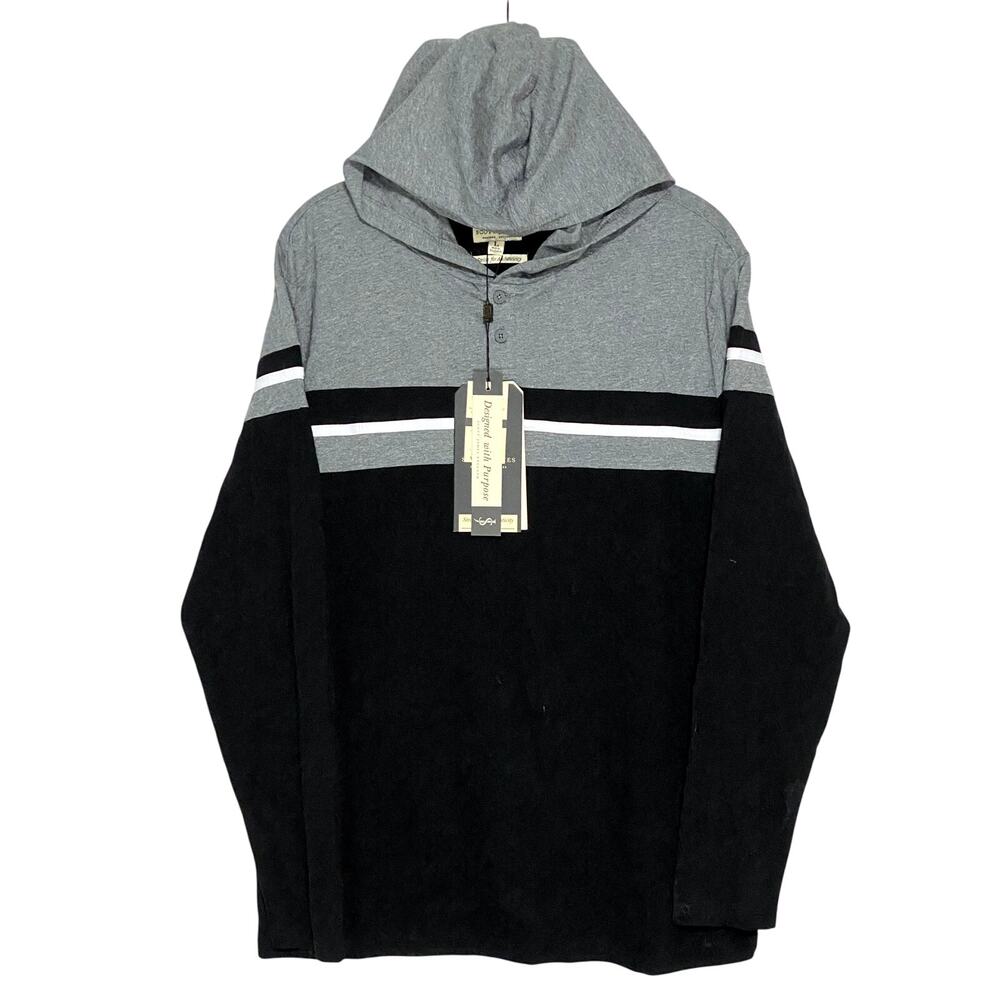 Scott James England Henley Pullover Sweater Hoodie Men L Colorblock Striped NWT
